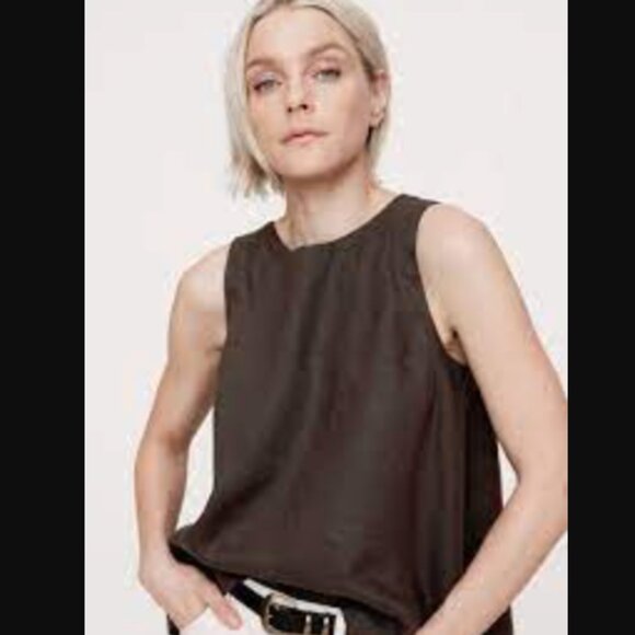 NWT Banana Republic Linen Trapeze Tank in Chocolate Ganache Brown | Size S - Picture 2 of 6